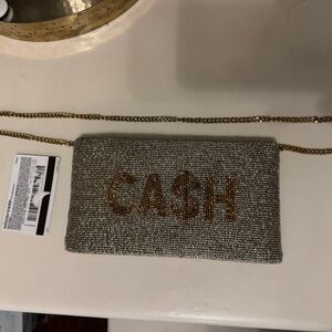 CA$H - Silver and Gold Hand Beaded Clutch